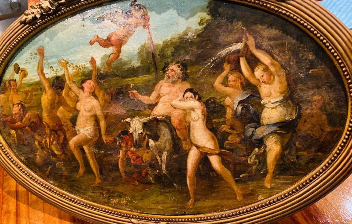 Le Triomphe De Silène, Huile Sur Toile Du XIX Eme Siècle