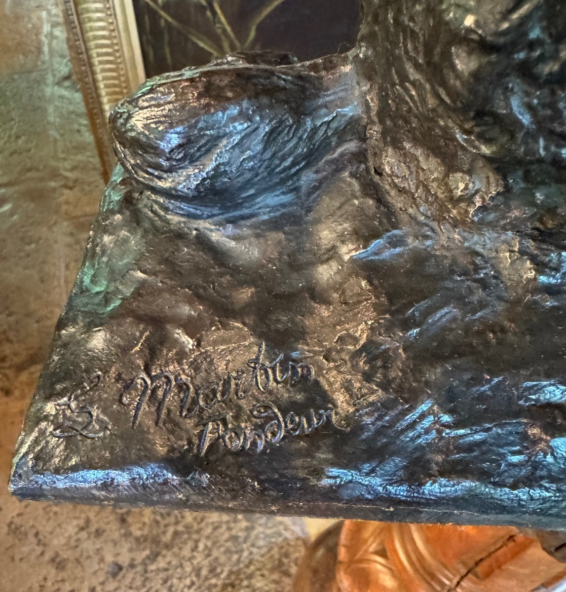 Le dressage , enfant au chien,Grand bronze XIX signé-photo-2