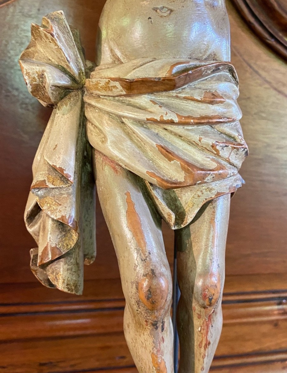 Grand  Christ sanguinolent aux outrages Sculpté Polychrome Hindo Portugais Du XVII Eme Siècle-photo-2