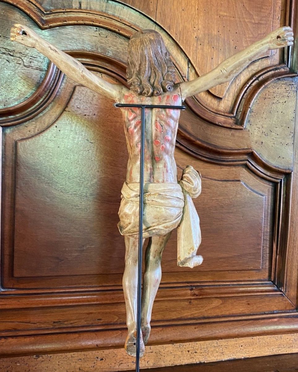 Grand  Christ sanguinolent aux outrages Sculpté Polychrome Hindo Portugais Du XVII Eme Siècle-photo-5
