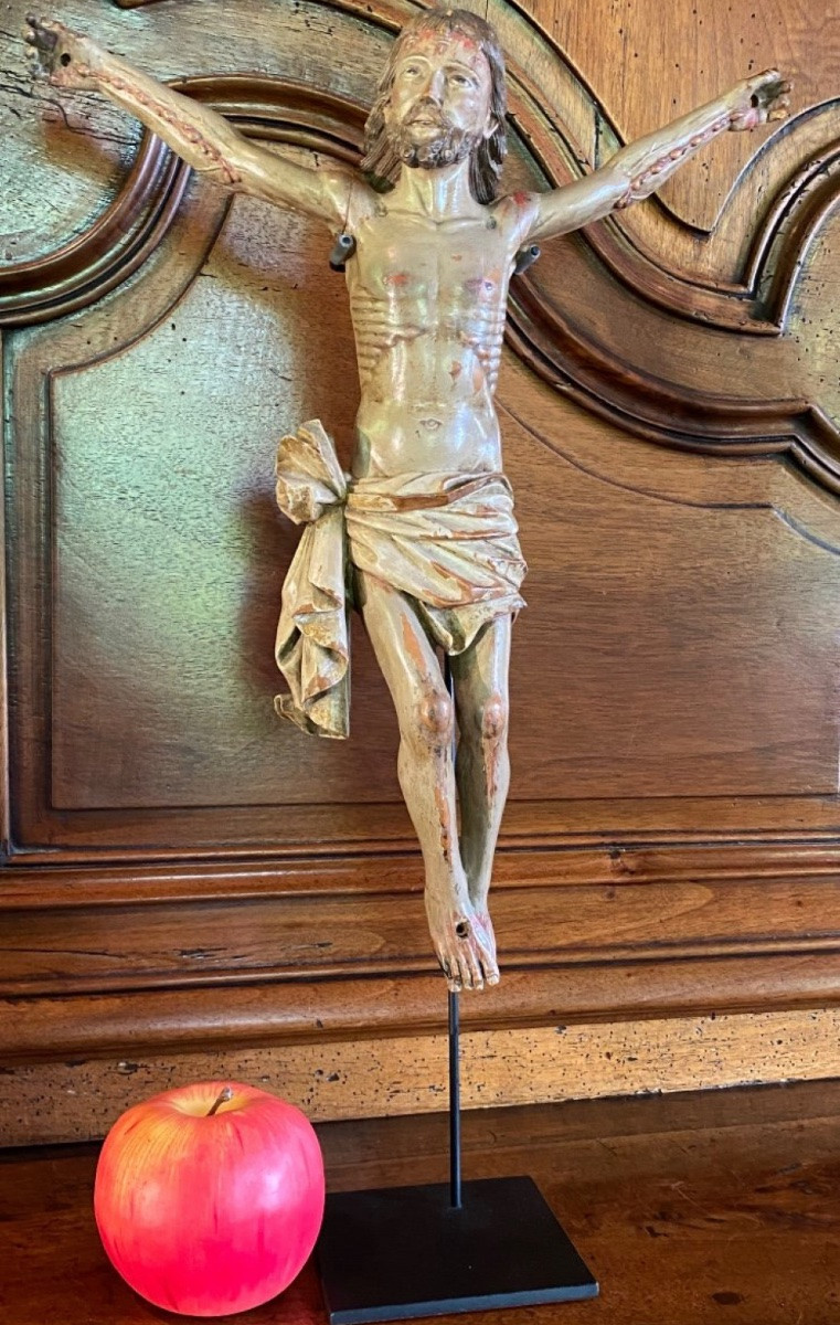 Grand  Christ sanguinolent aux outrages Sculpté Polychrome Hindo Portugais Du XVII Eme Siècle-photo-8