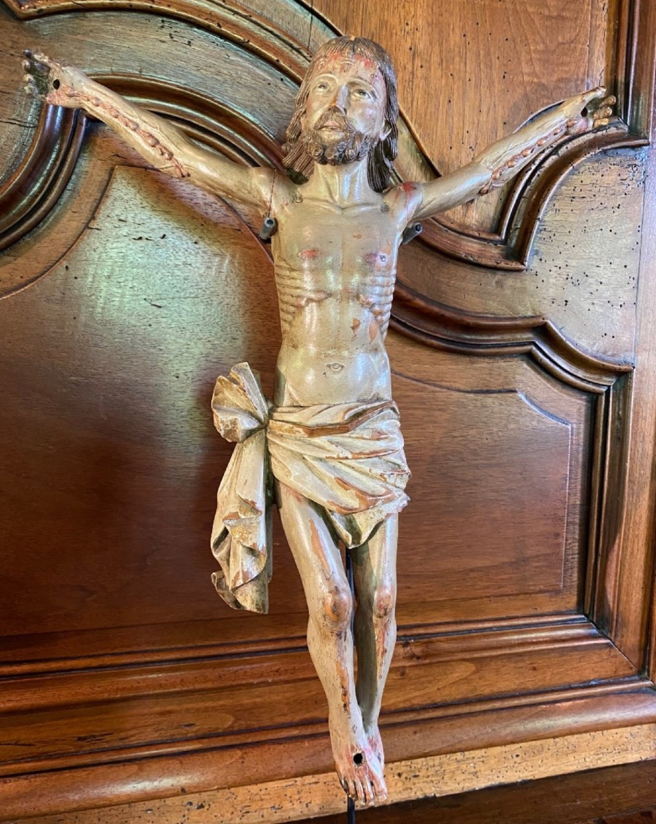 Grand  Christ sanguinolent aux outrages Sculpté Polychrome Hindo Portugais Du XVII Eme Siècle