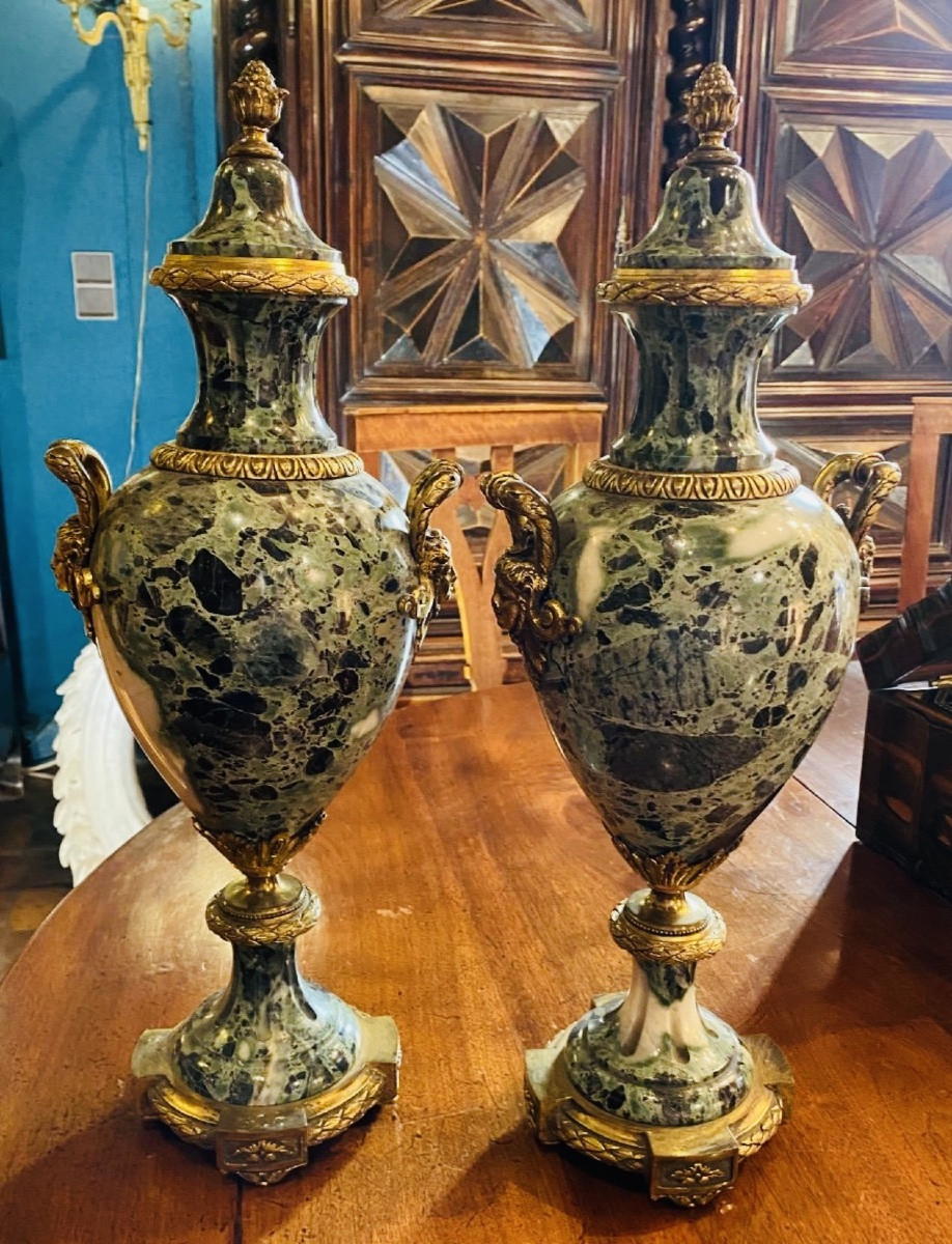 Large Pair Of Vases Mounted In Sea Green Marble, Napoleon III -photo-4