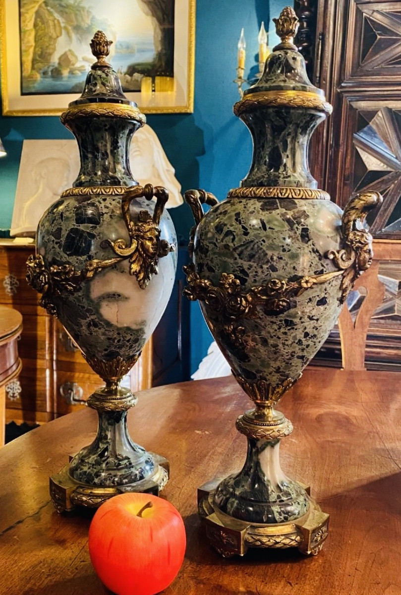 Large Pair Of Vases Mounted In Sea Green Marble, Napoleon III -photo-1