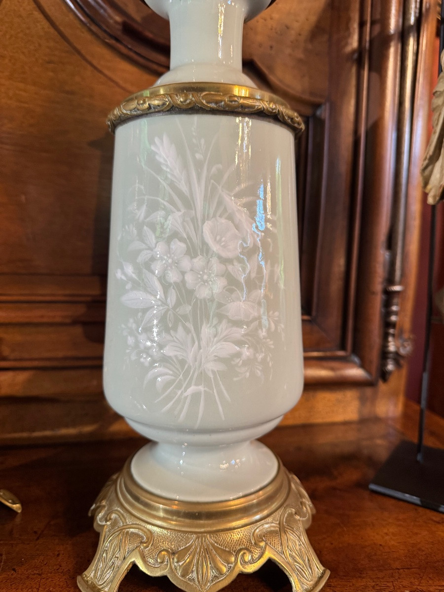 Grande paire de lampes à pétrole Vert céladon Napoléon III -photo-5