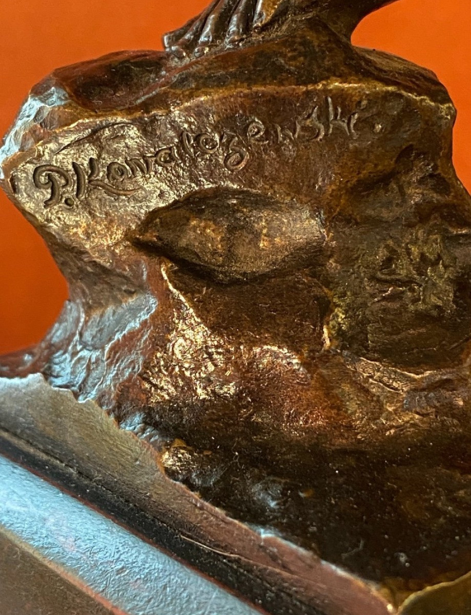 Prehistoric Hunter, Large Bronze By Kowalczewski (1865-1910)-photo-3