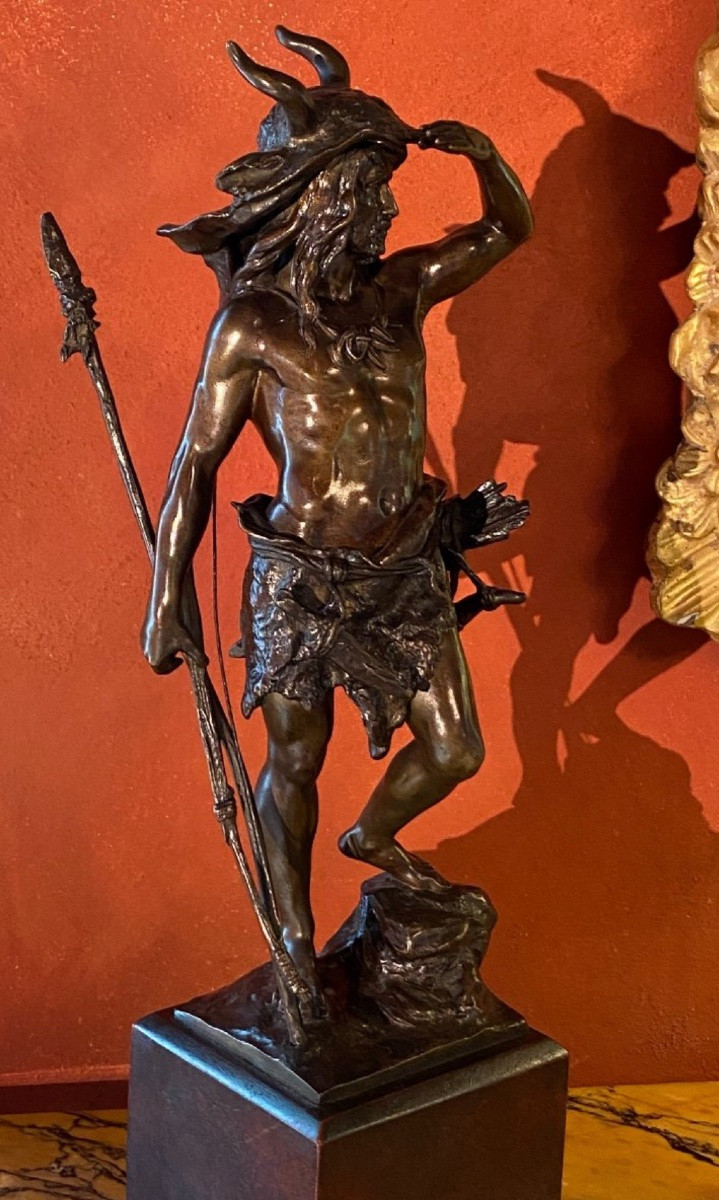 Prehistoric Hunter, Large Bronze By Kowalczewski (1865-1910)-photo-1