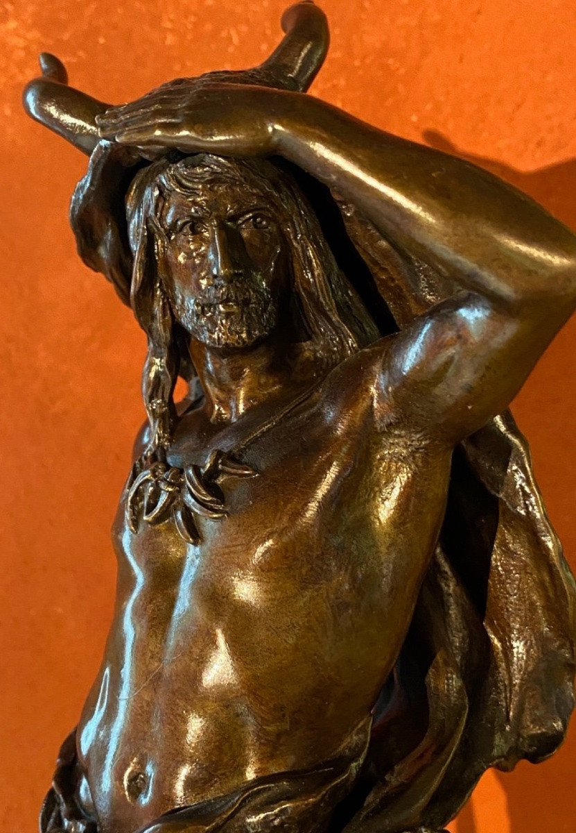 Prehistoric Hunter, Large Bronze By Kowalczewski (1865-1910)-photo-7