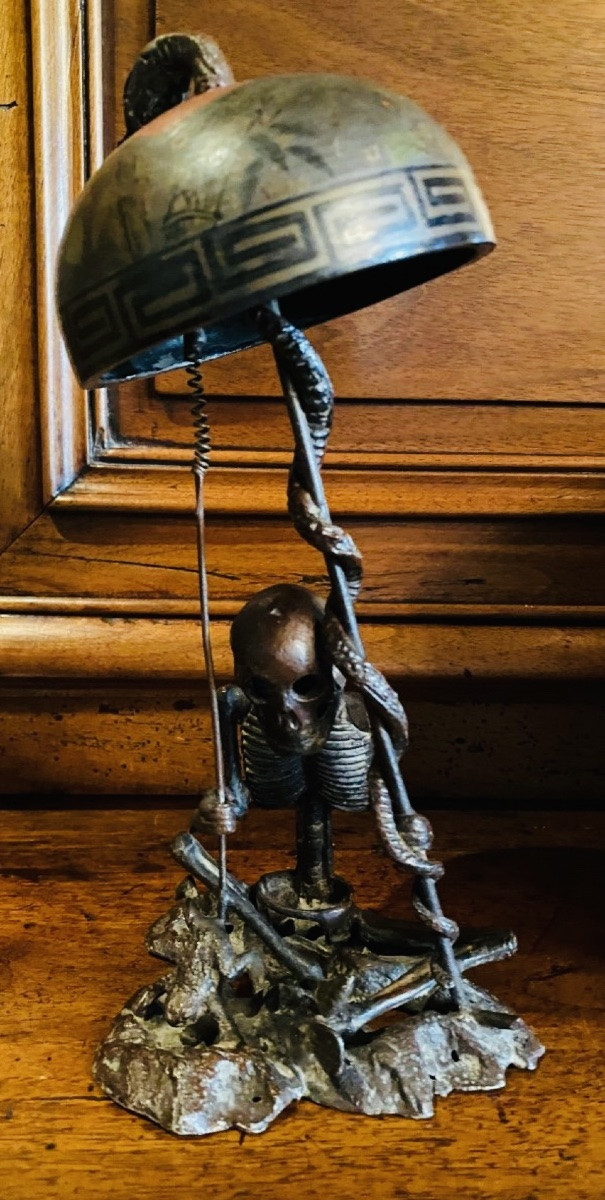 Japan, Meiji Era, Rare Bronze Skeleton Forming A Table Bell-photo-2