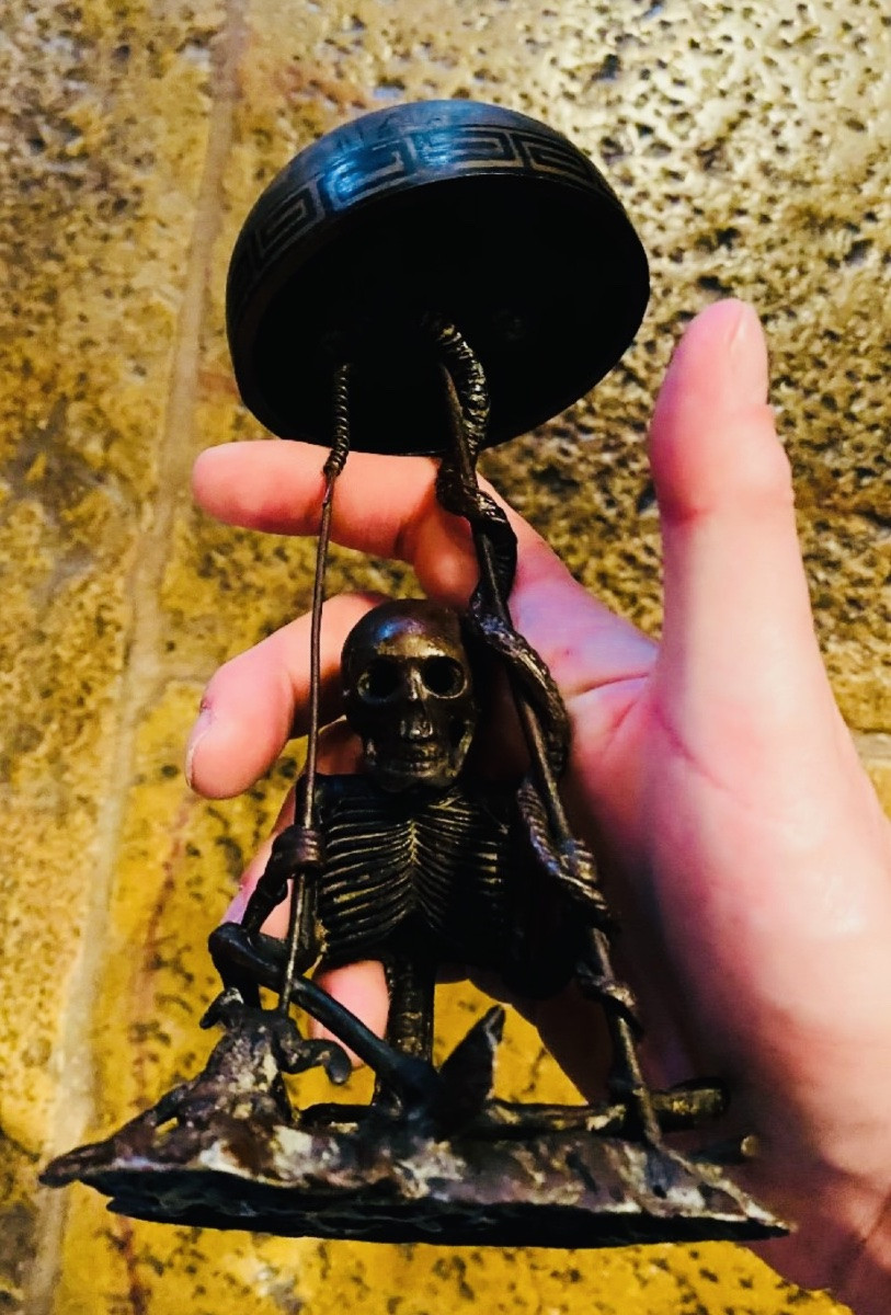 Japan, Meiji Era, Rare Bronze Skeleton Forming A Table Bell-photo-8