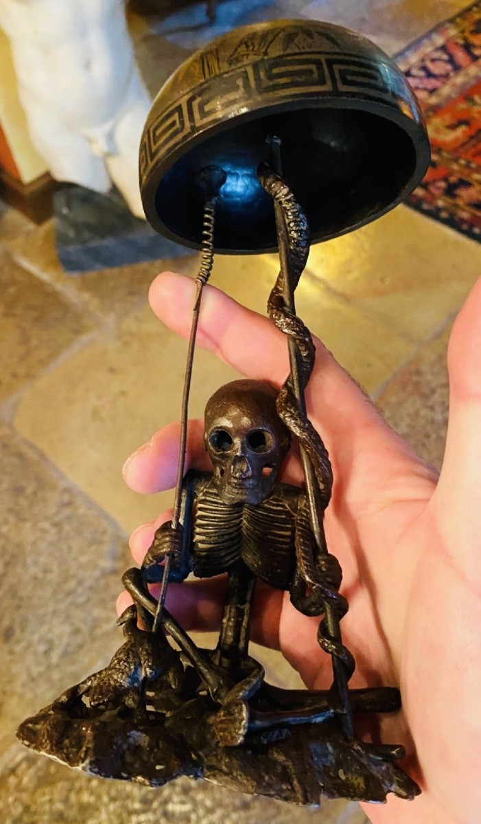 Japan, Meiji Era, Rare Bronze Skeleton Forming A Table Bell