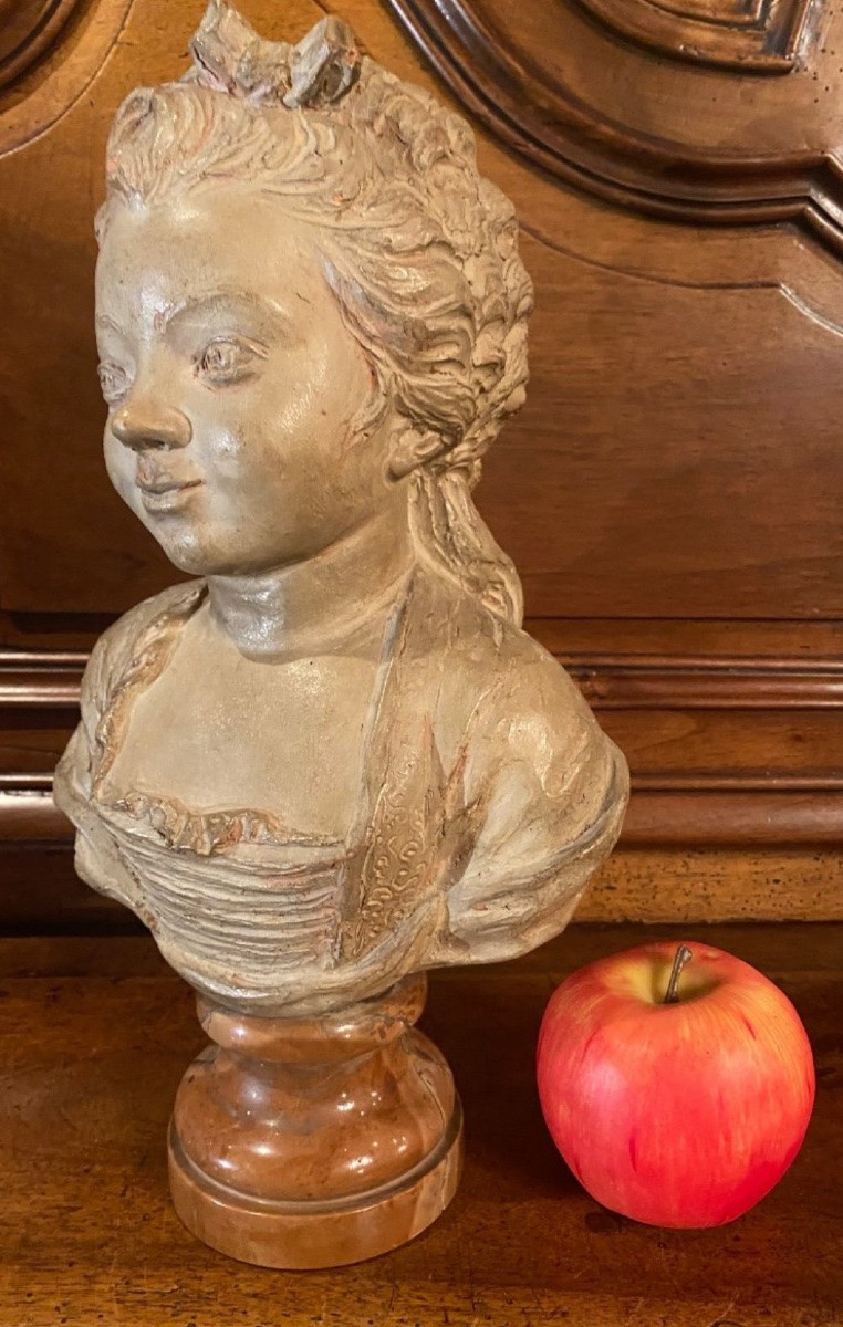 Bust Of A Child, Little Girl In Terracotta In The Style Of The 18th Century-photo-3