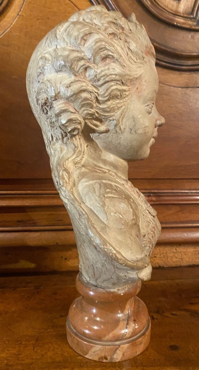 Bust Of A Child, Little Girl In Terracotta In The Style Of The 18th Century-photo-2