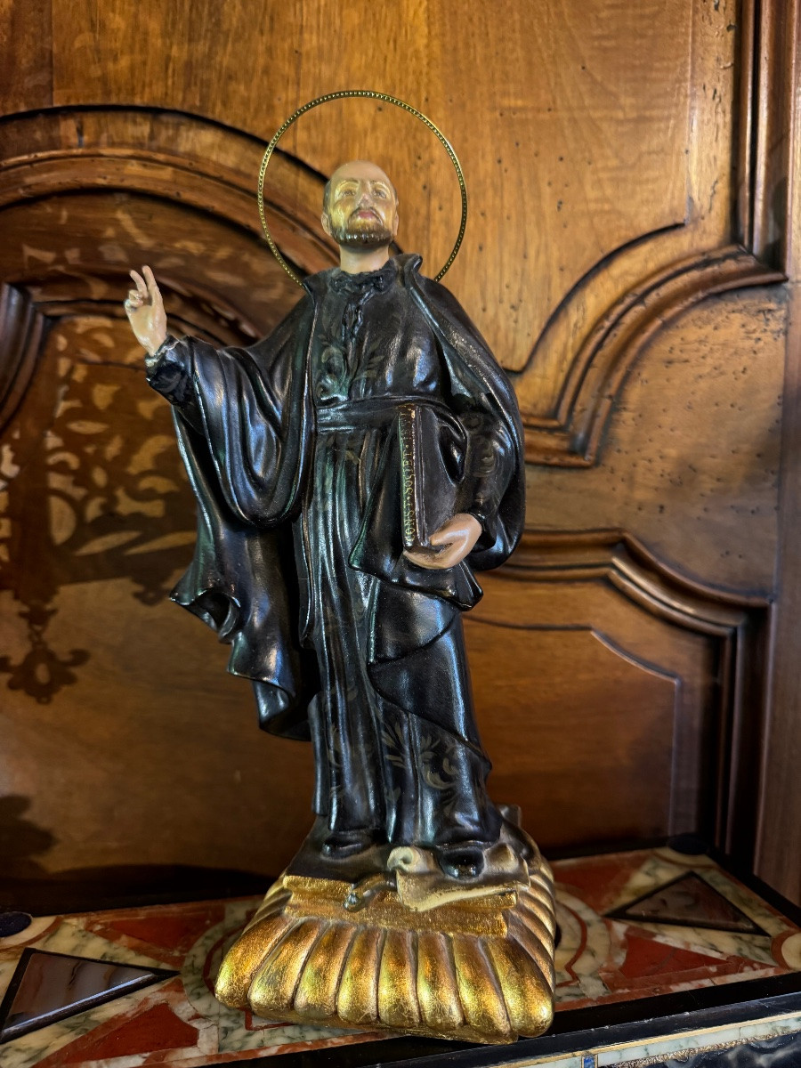 Statue Of Saint Ignatius Of Loyola, Wood And Polychrome Stucco, Early 20th Century -photo-3