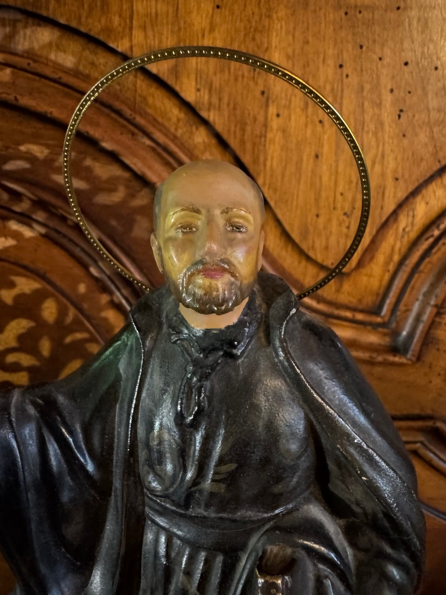 Statue Of Saint Ignatius Of Loyola, Wood And Polychrome Stucco, Early 20th Century -photo-2