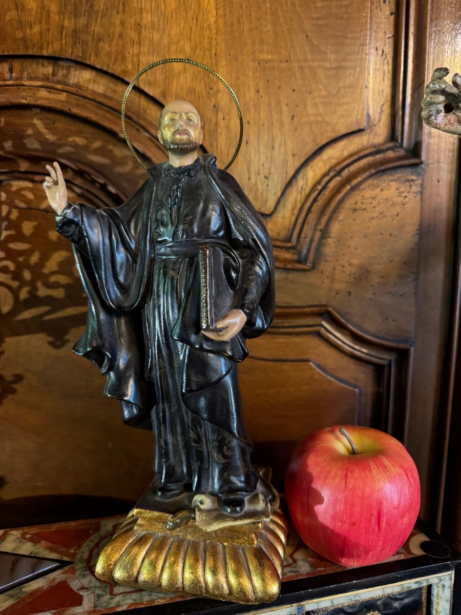 Statue Of Saint Ignatius Of Loyola, Wood And Polychrome Stucco, Early 20th Century -photo-3