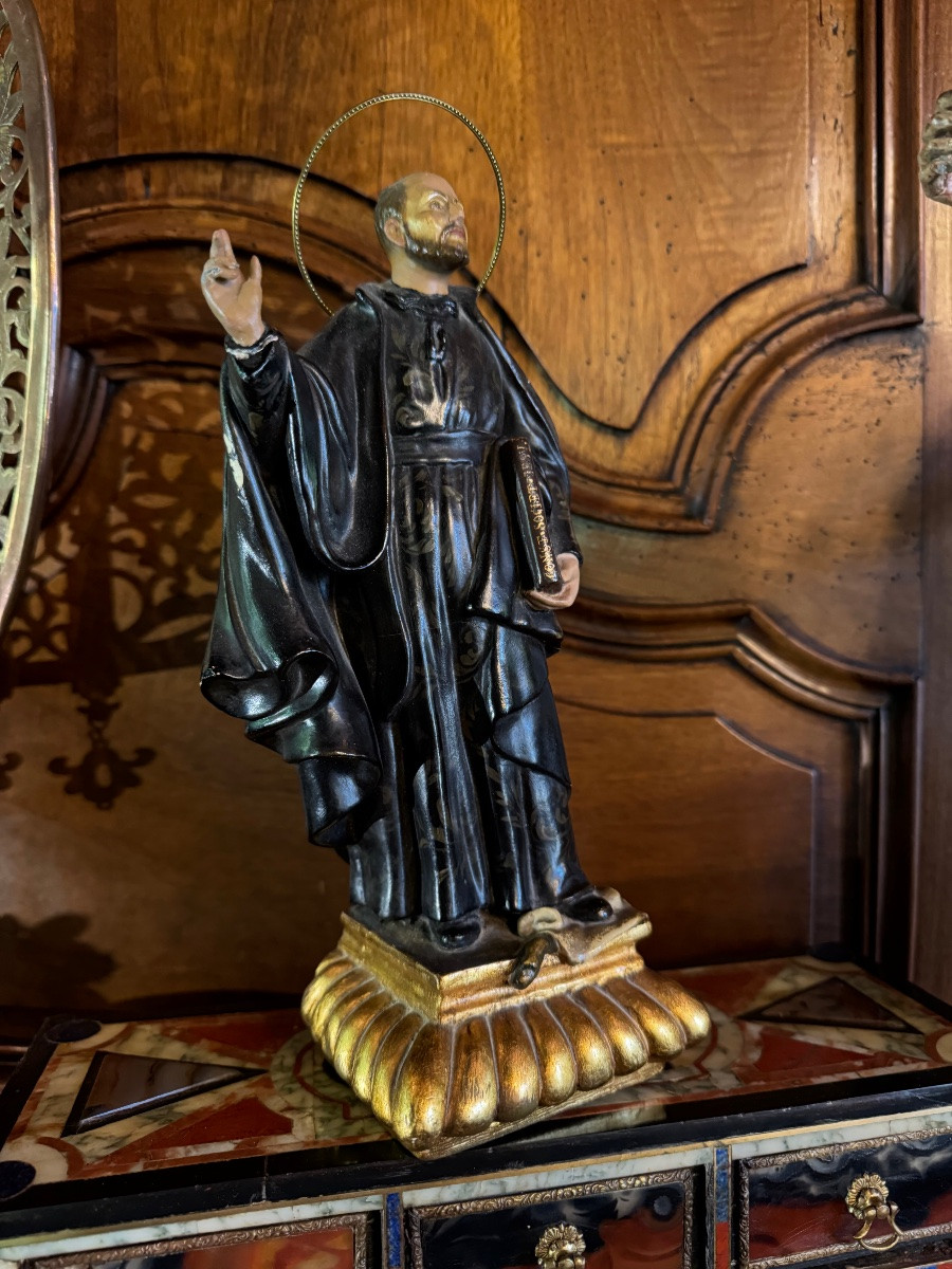 Statue Of Saint Ignatius Of Loyola, Wood And Polychrome Stucco, Early 20th Century -photo-6