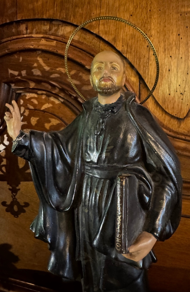 Statue Of Saint Ignatius Of Loyola, Wood And Polychrome Stucco, Early 20th Century 
