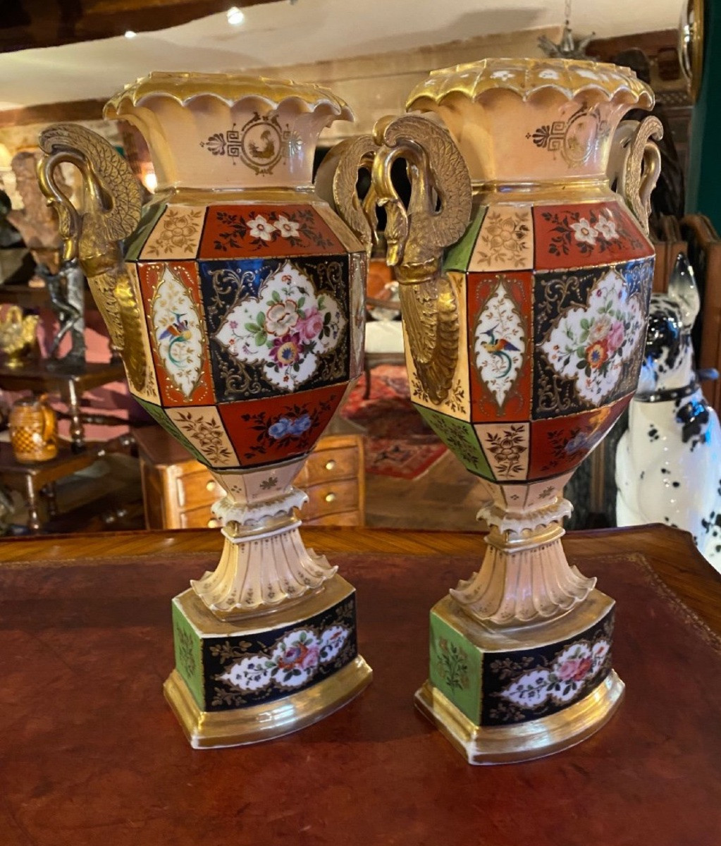 Pair Of Colored Vases Attributed To Jacob Petit, 19th Century -photo-3