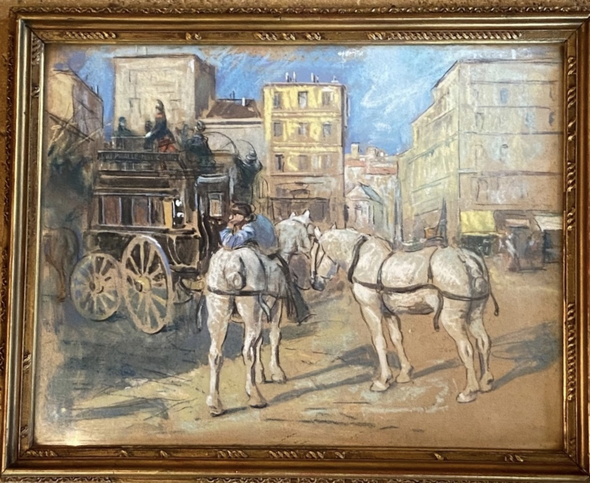 The Place Pigalle Bus At The Beginning Of The 20th Century By Bertrand Rasmussen, Enhanced Gouache