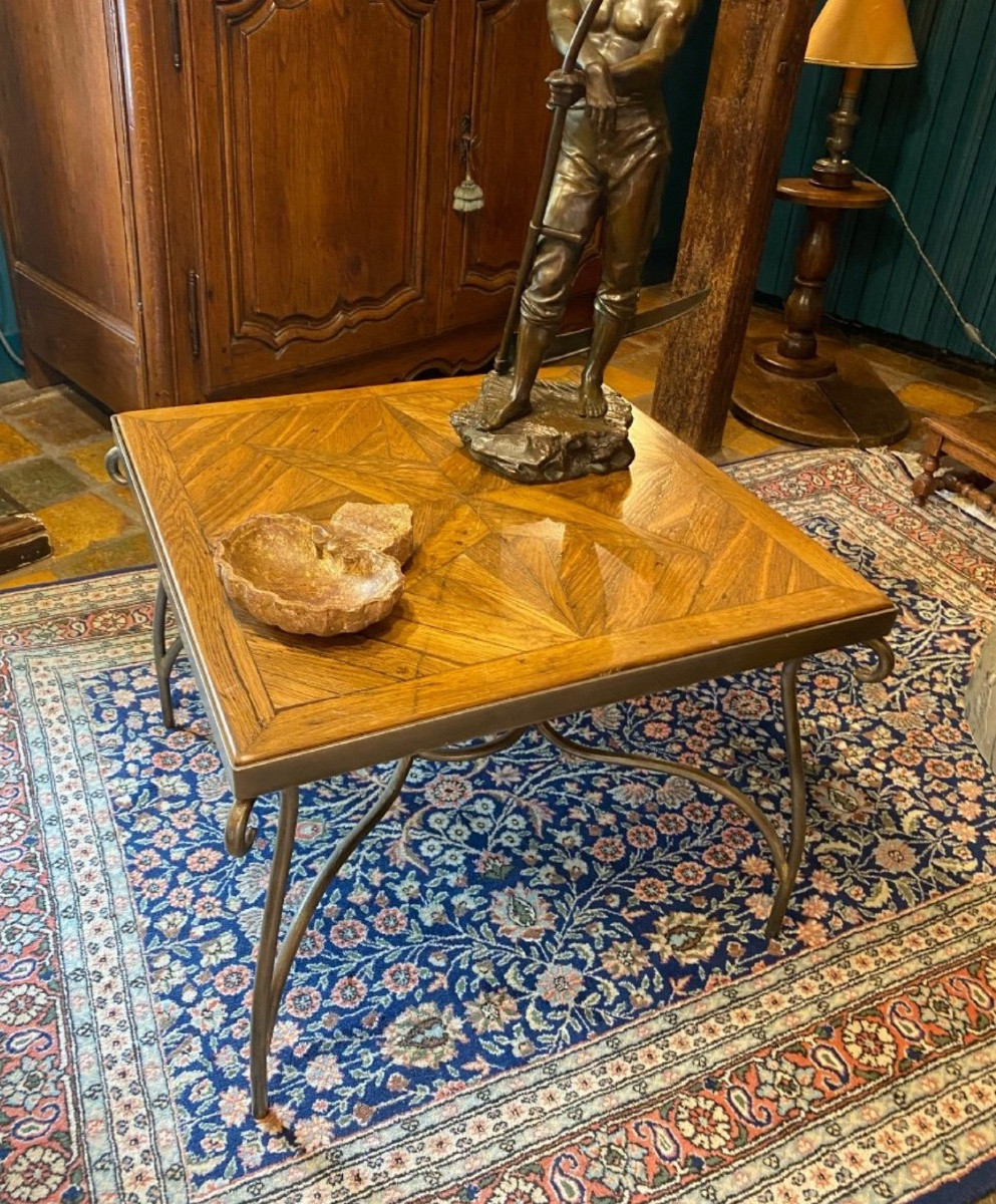80s Coffee Table, Old Wind Rose Parquet-photo-1