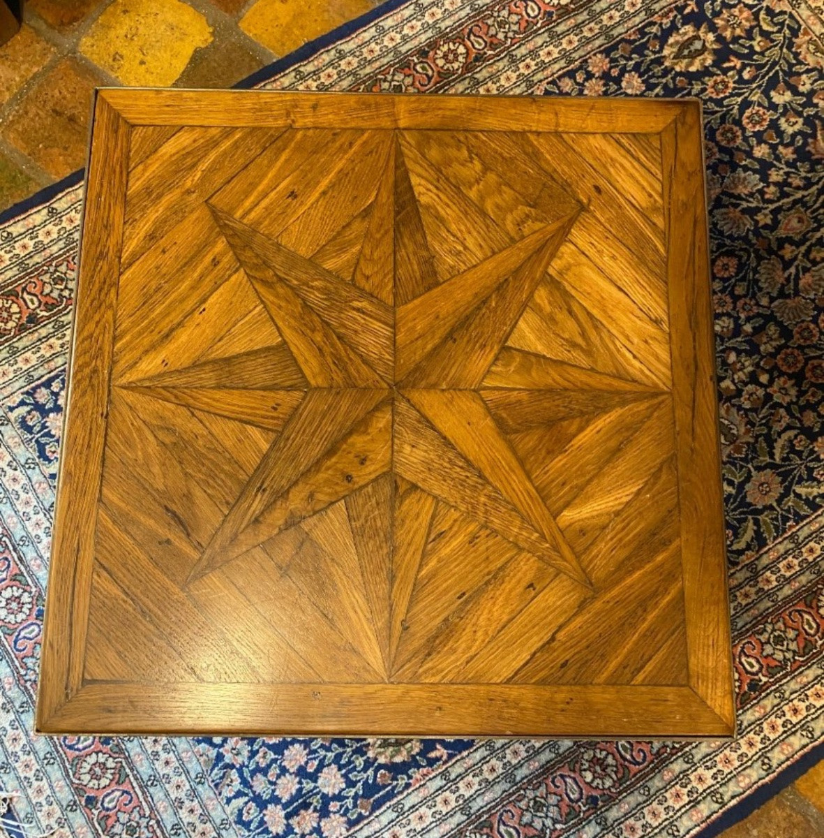 80s Coffee Table, Old Wind Rose Parquet-photo-2