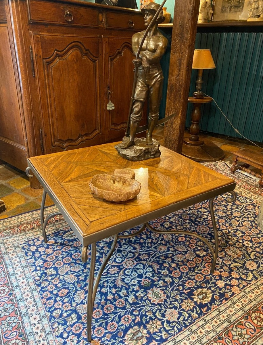 80s Coffee Table, Old Wind Rose Parquet-photo-3