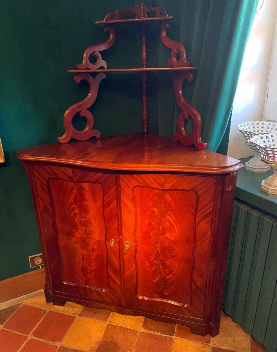 Late 19th Century Mahogany Corner Cabinet With Shelves-photo-3