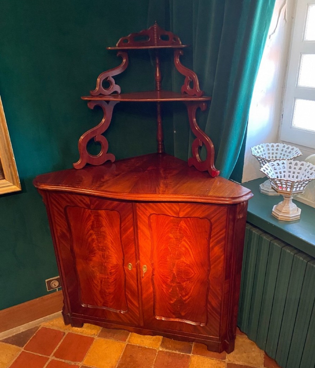 Late 19th Century Mahogany Corner Cabinet With Shelves-photo-6