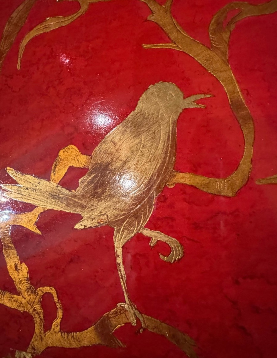 Set Of Three Red And Gold Lacquer Nesting Tables, China, Mid-20th Century-photo-3