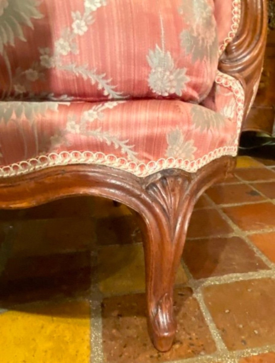 Petit Canapé Corbeille En Noyer D’époque Louis XV, XVIII Eme Siècle -photo-3