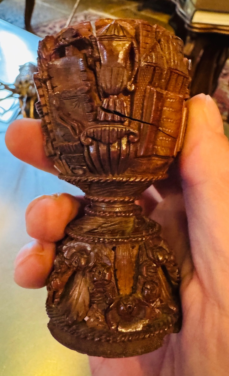 18th Century Chalice Carved With Religious Attributes In Corozo Nut-photo-2