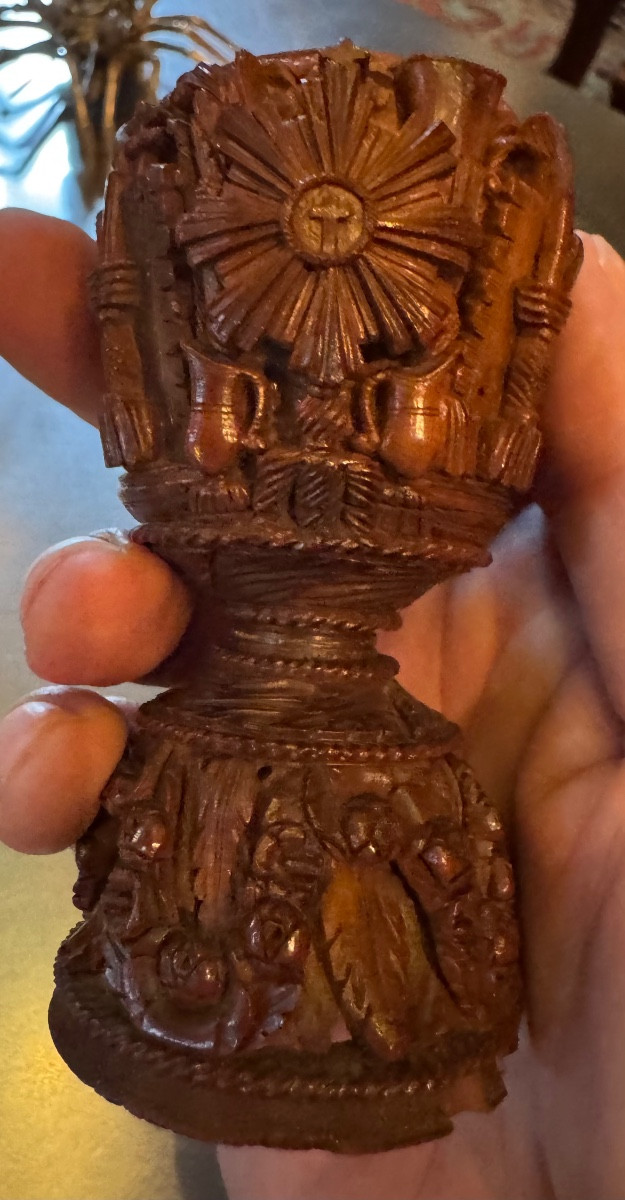 18th Century Chalice Carved With Religious Attributes In Corozo Nut