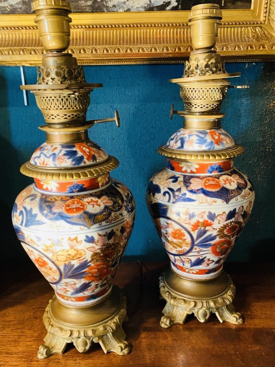 Paire De Vases Couverts En Imari Montés En Lampes Napoléon III-photo-8