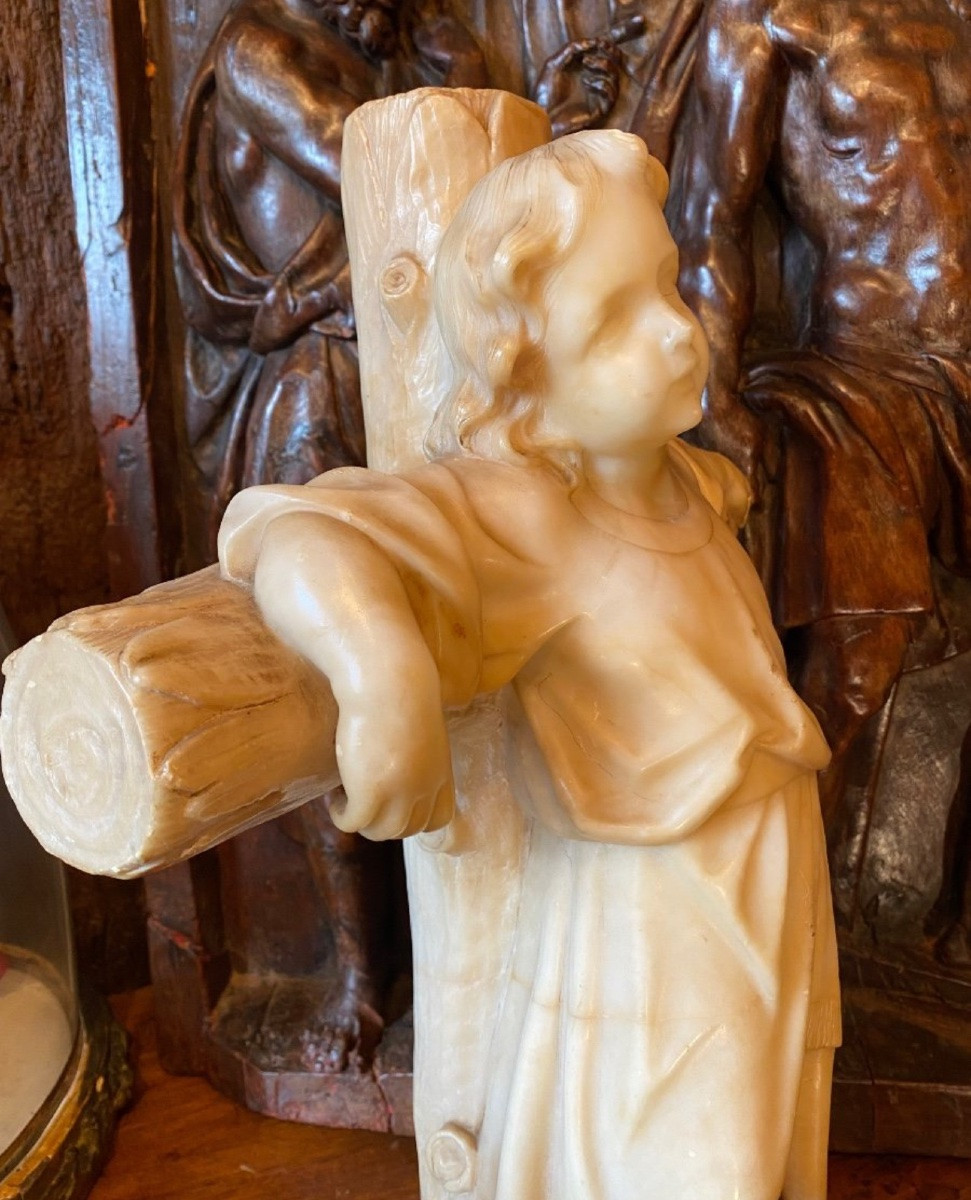 Enfant Jésus Sur La Croix, rare Sculpture En Albâtre Du XIX Eme Siècle-photo-2