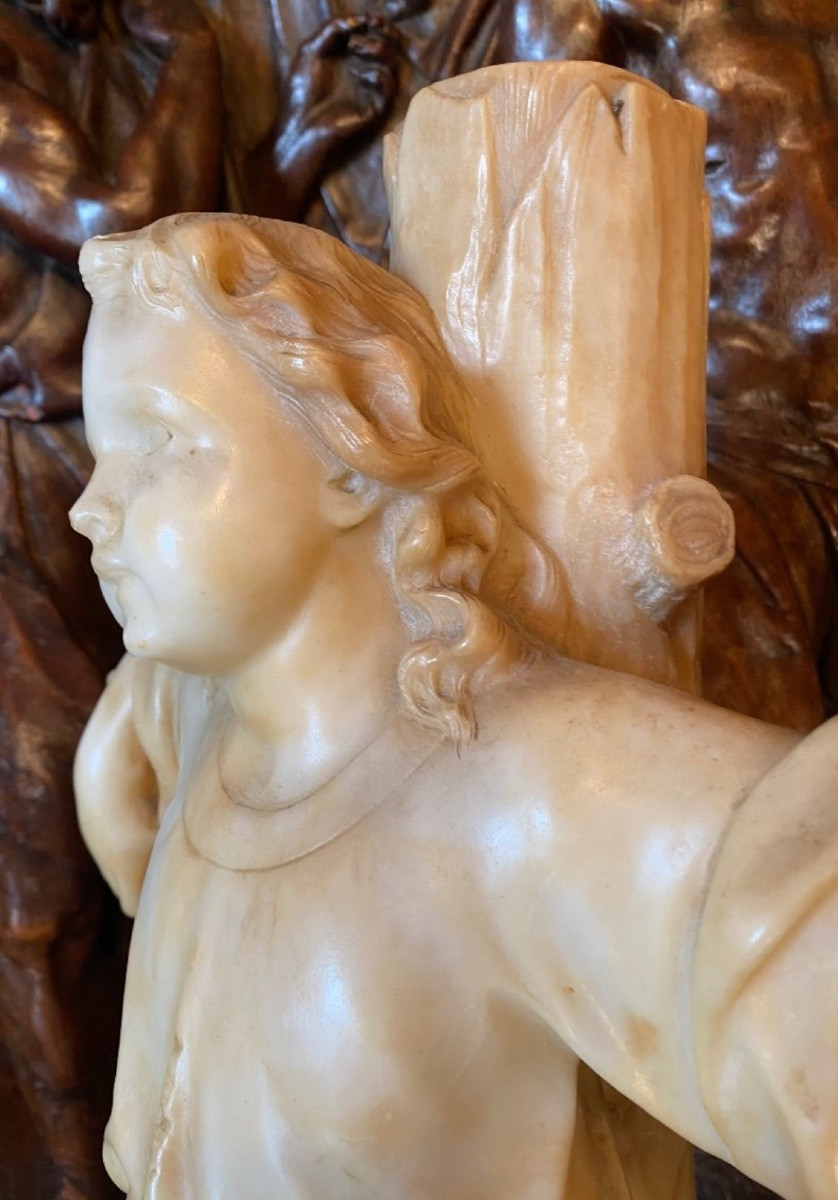 Enfant Jésus Sur La Croix, rare Sculpture En Albâtre Du XIX Eme Siècle-photo-8