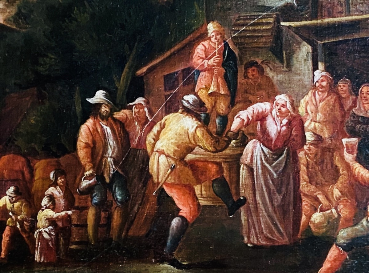 Village Festival, Oil On Canvas From The 18th Century -photo-5