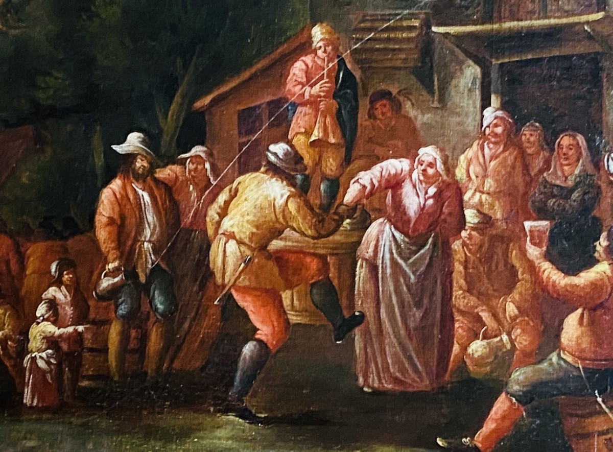 Village Festival, Oil On Canvas From The 18th Century 