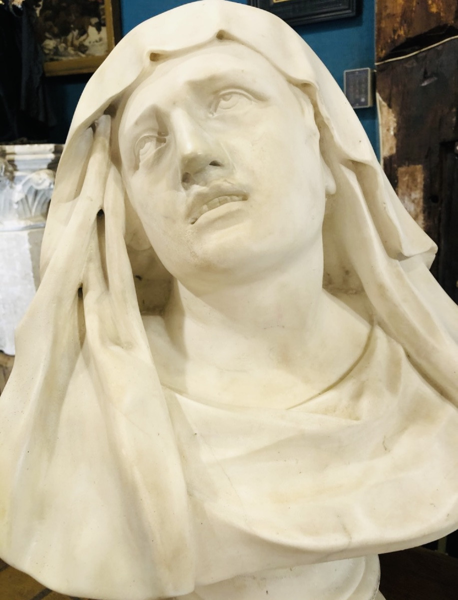 Buste en marbre d’un Mater Dolorosa dans l’esprit du Bernin-photo-3