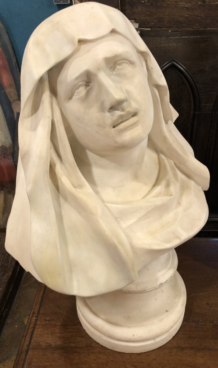 Buste en marbre d’un Mater Dolorosa dans l’esprit du Bernin-photo-3