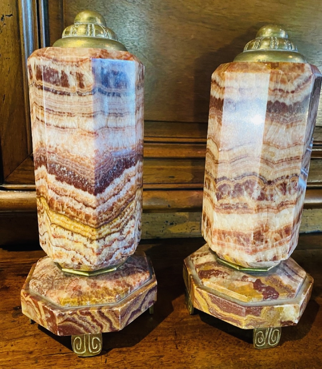 Fluorite Or Fluorine, Rare Pair Of Hexagonal Columns From The Art Deco Period -photo-3