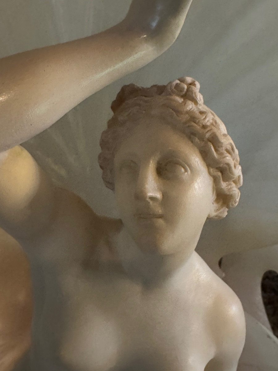 La naissance de Vénus, sculpture en marbre et albâtre fin du XIX eme siècle -photo-2