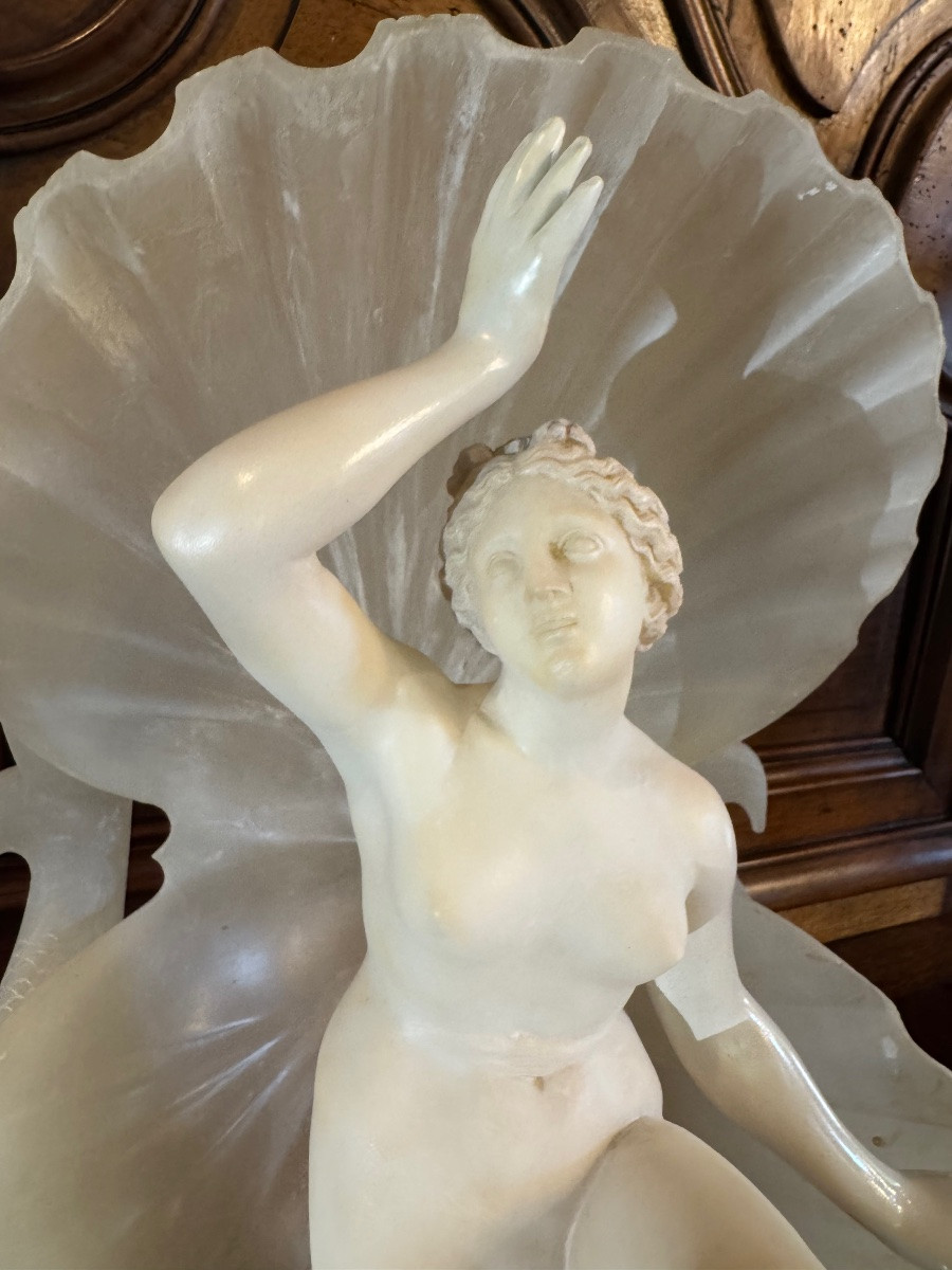 La naissance de Vénus, sculpture en marbre et albâtre fin du XIX eme siècle -photo-1