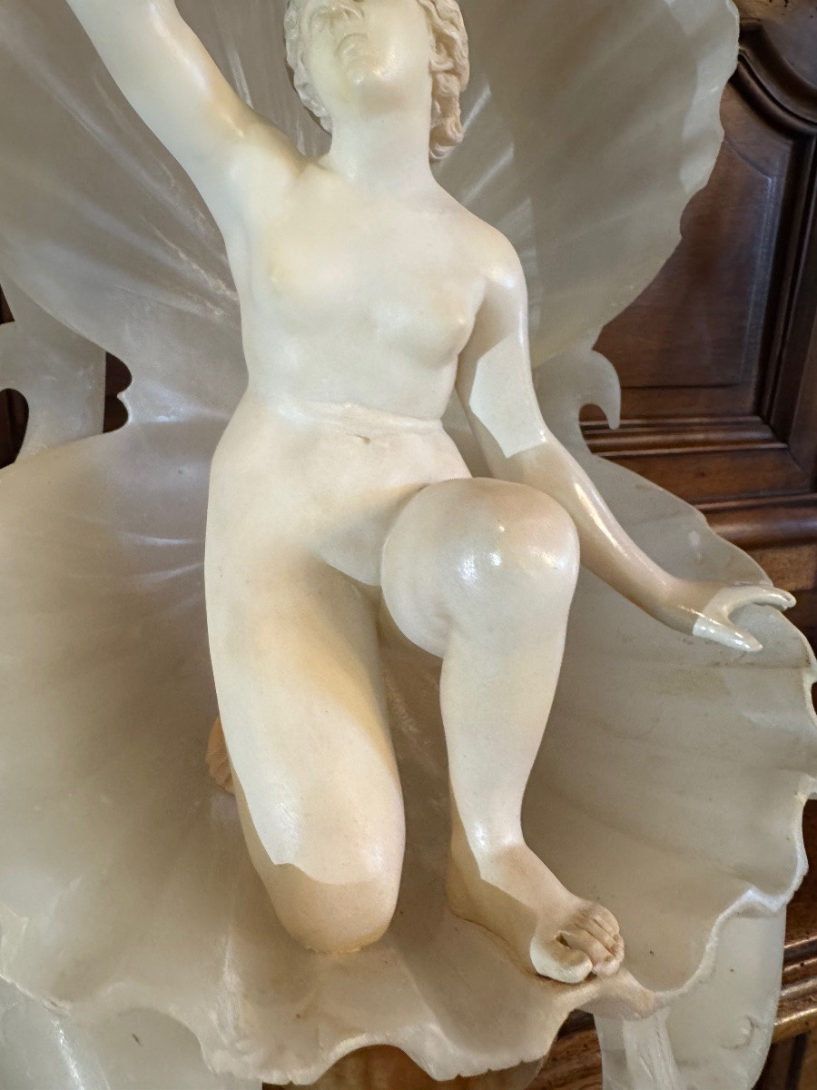 La naissance de Vénus, sculpture en marbre et albâtre fin du XIX eme siècle -photo-2