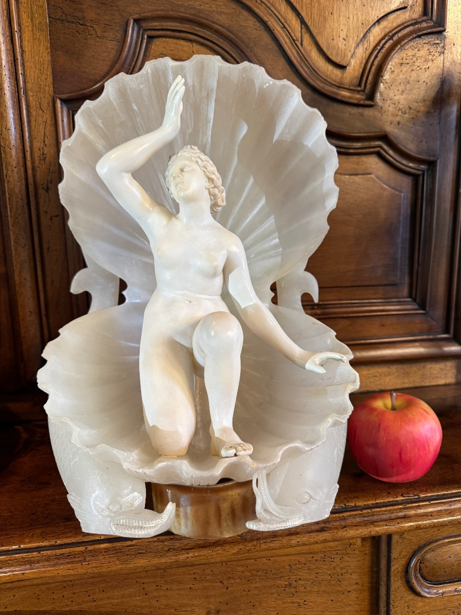 La naissance de Vénus, sculpture en marbre et albâtre fin du XIX eme siècle -photo-5