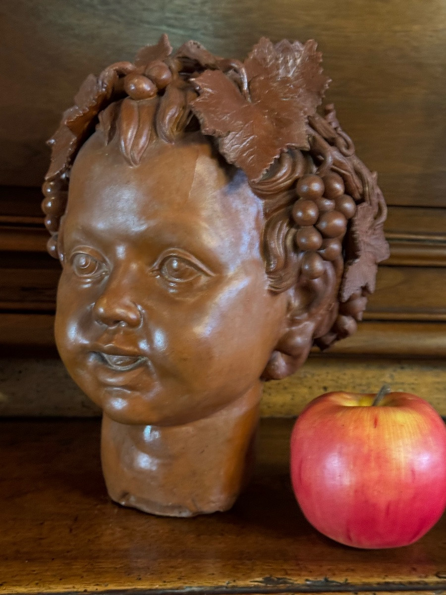 Tête De Bacchus Enfant En Terre Cuite XX Eme Siècle-photo-2
