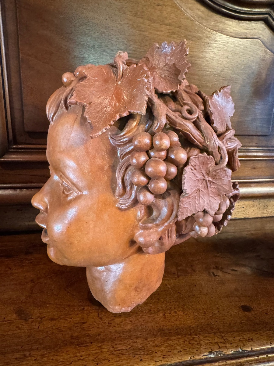 Tête De Bacchus Enfant En Terre Cuite XX Eme Siècle-photo-8