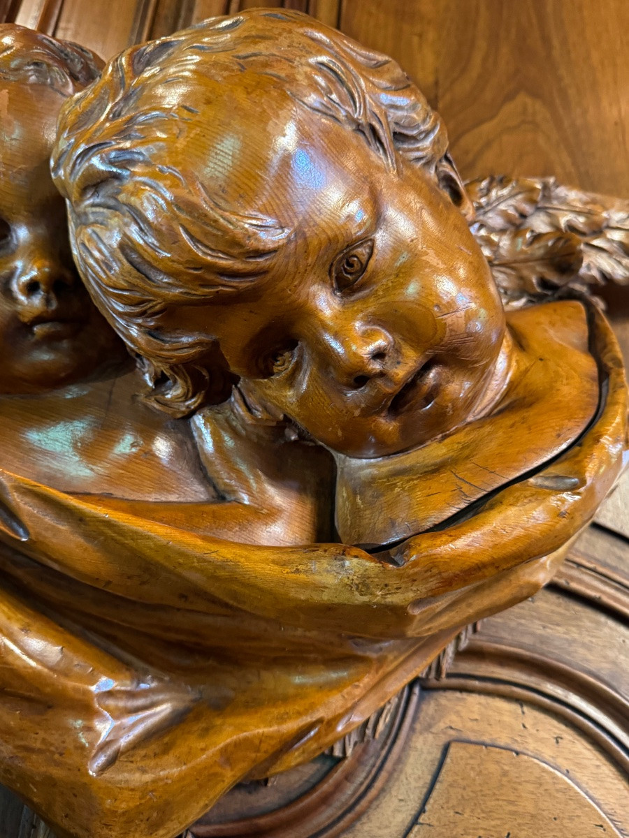 Deux anges enlacés, chérubins, sculpture  du XIX Eme Siècle-photo-3