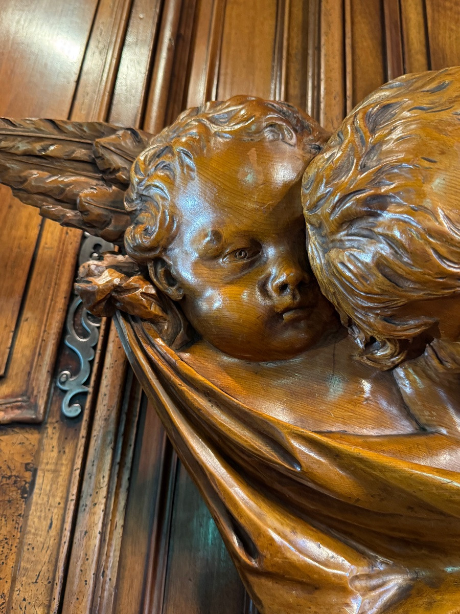 Deux anges enlacés, chérubins, sculpture  du XIX Eme Siècle-photo-4