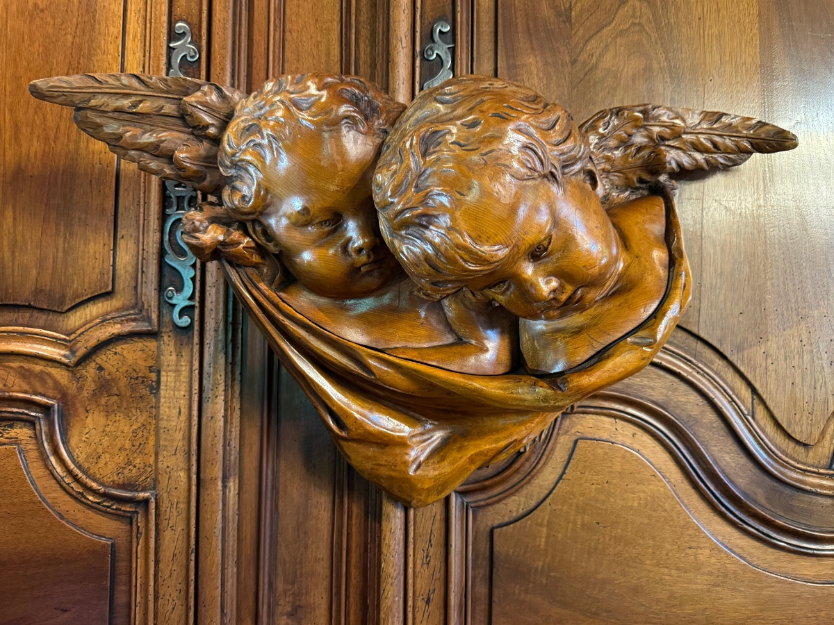 Deux anges enlacés, chérubins, sculpture  du XIX Eme Siècle-photo-5